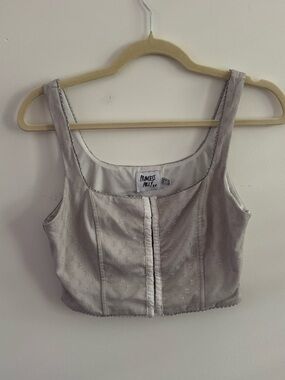 Princess Polly Light Silver Satin Cropped Tank